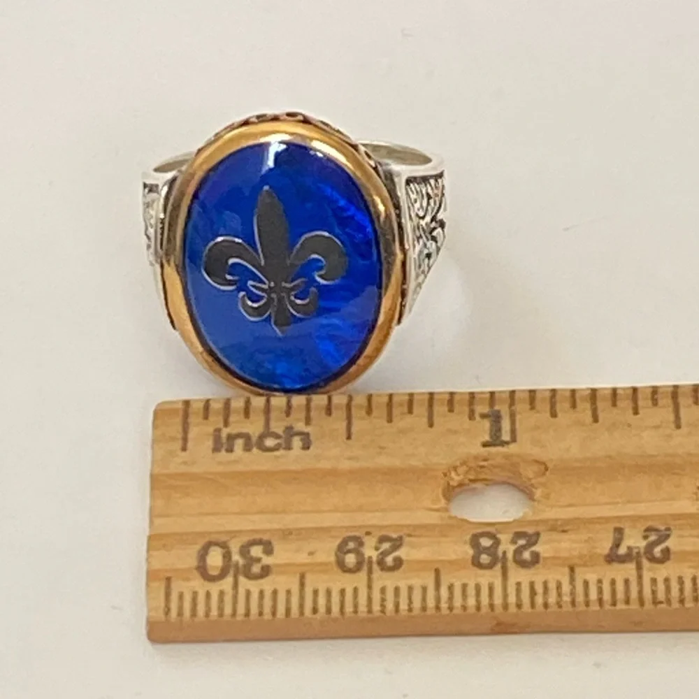 925 Sterling silver fleur de lis blue ring